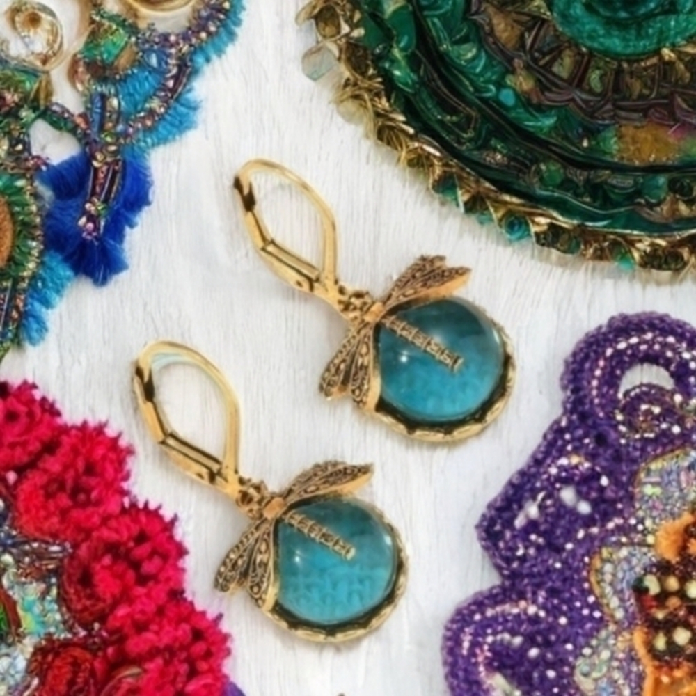 ANTHROPOLOGIE BLUE GLASS DRAGONFLY EARRINGS 1